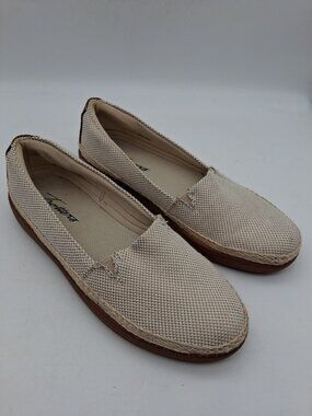 Trotters Accent Comfort Slip-on Canvas Loafer Leather & Jute Sz 7.5N Beige